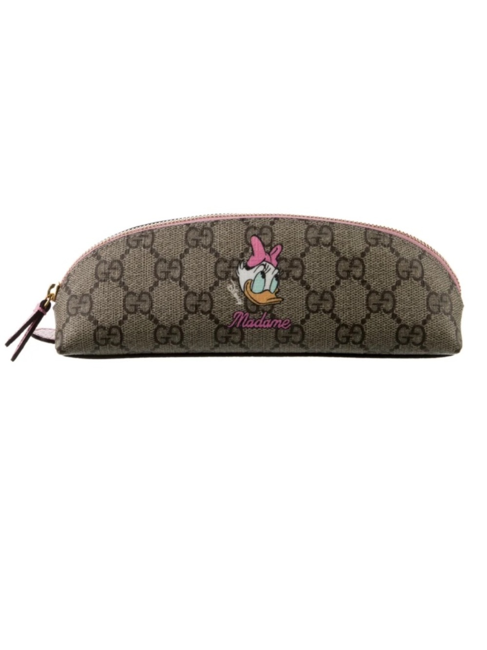 Gucci Brown GG Supreme Daisy Pencil Pouch with Pink Trim